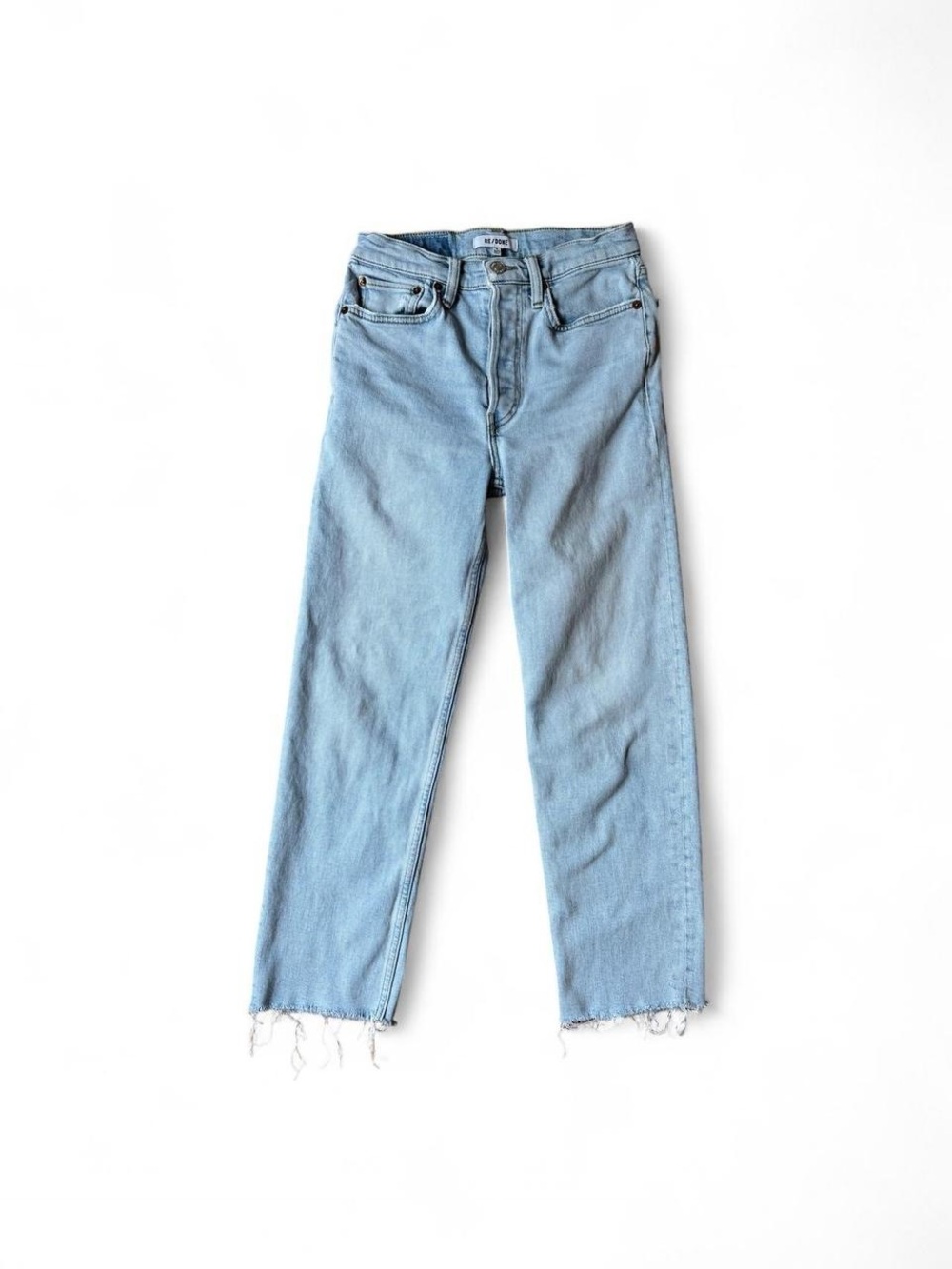 Re/Done Levi’s Pale Blue High-Rise Straight Jeans with Raw Hem 26